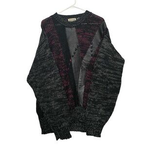 World Sweater Men XL Vintage 80s Y2K 100% Acrylic With Leather Trim